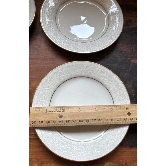 4 NORITAKE TULANE Bread / Dessert Plates White on Ivory w/ Gold Trim EXCELLENT - Picture 3 of 5